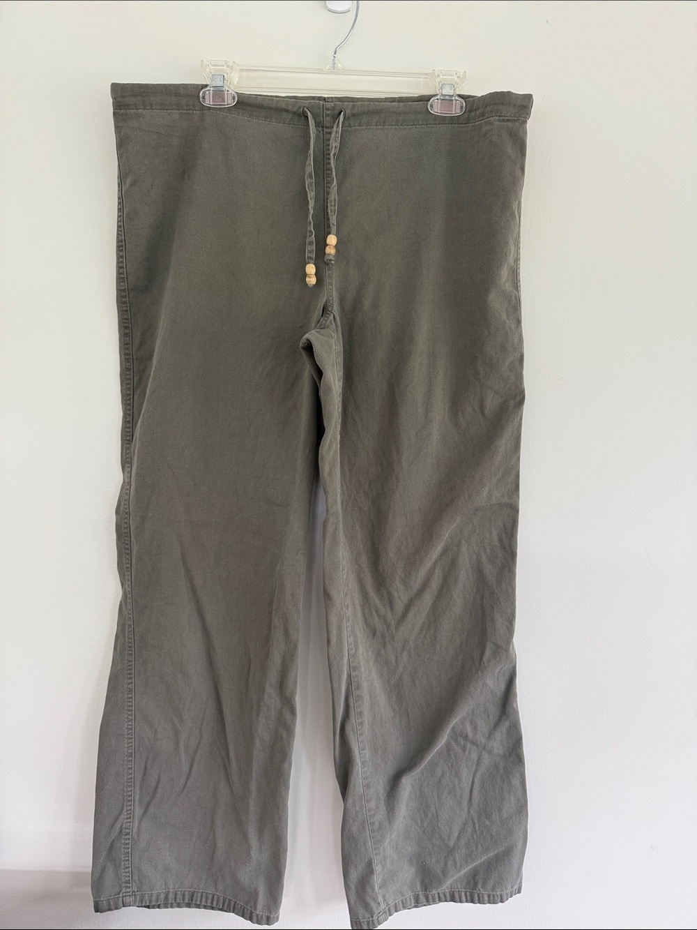 Fashion Bug Women's Wide Leg Olive Drawstring Pants, Vtg/Y2K, 100% cotton